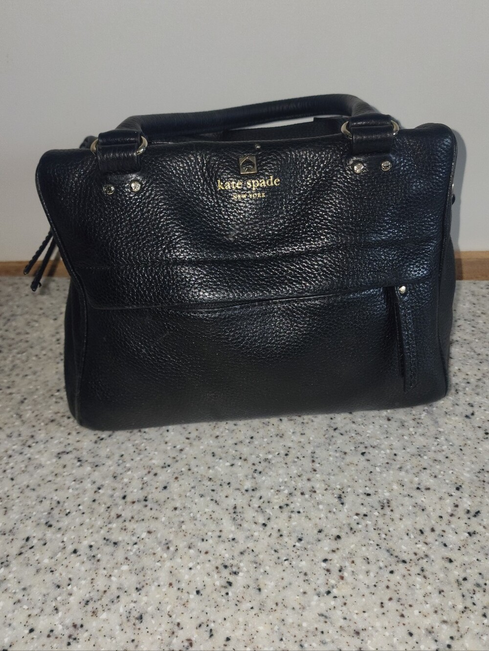 Kate Spade Hadlen Grant Park Purse Black Pebbled Leather With Gold-Tone Hardware